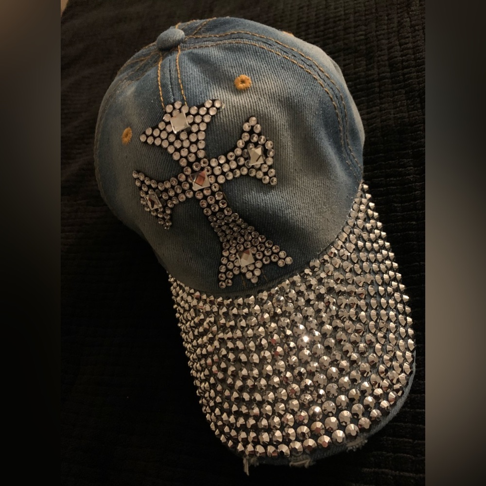 Indigo Soul distressed denim bling studded adjustable baseball cap